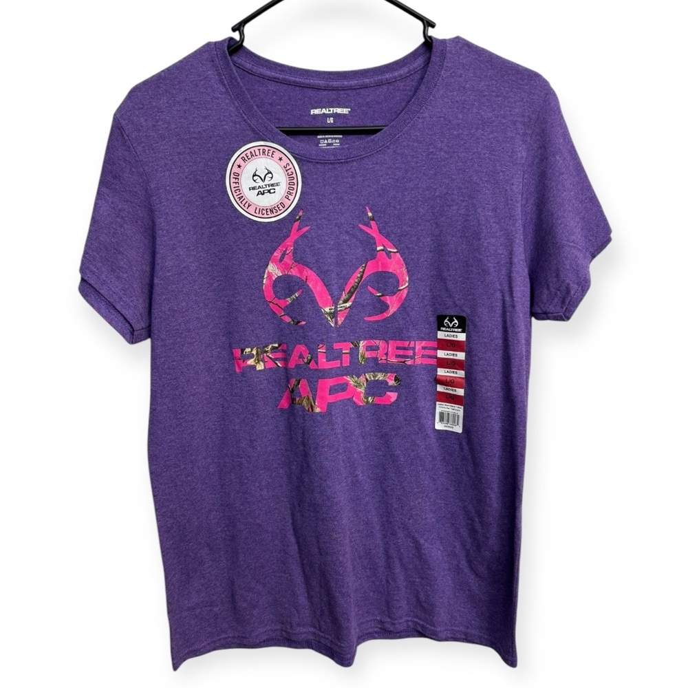 Realtree Purple Short Sleeve Tee‎ Casual Cotton Blend